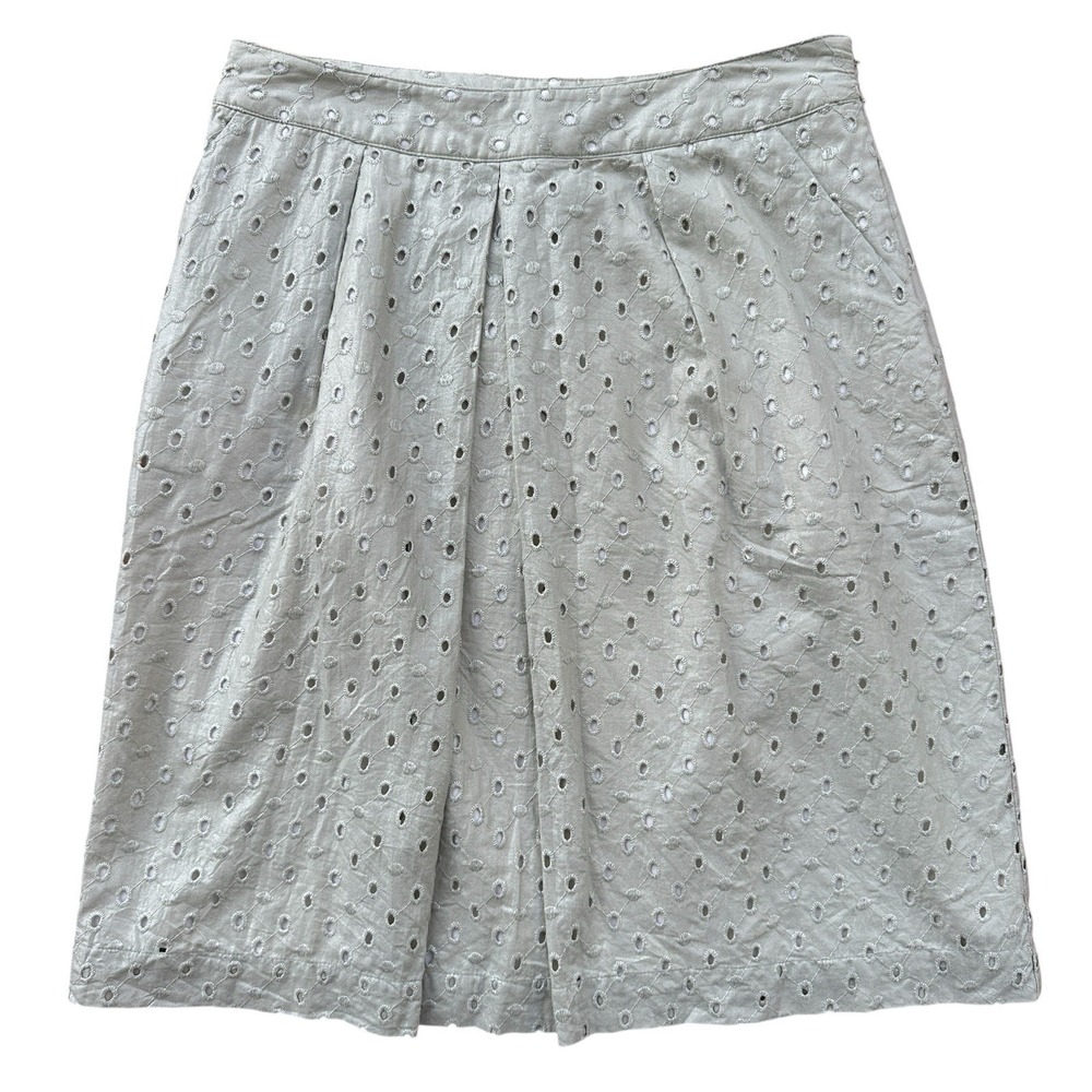 Boden Limited Edition Eyelet Skirt Women's Size 6 Lined Beige Pleated A-Line